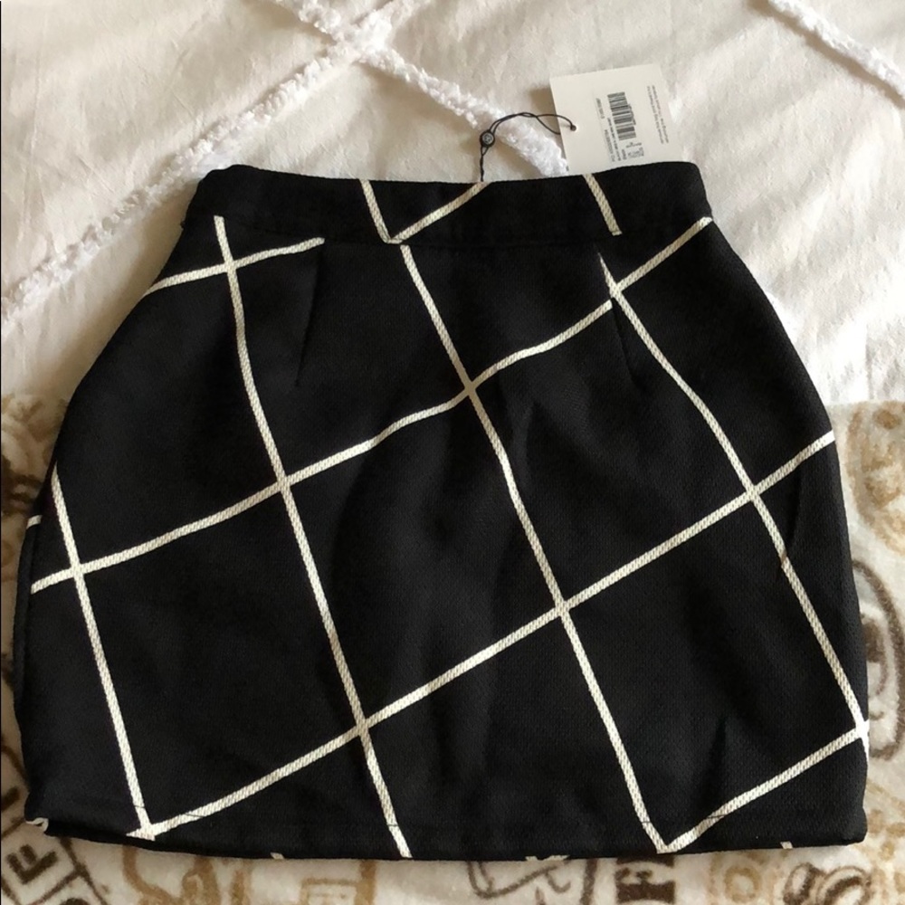 Black Grid A Line Mini Skirt